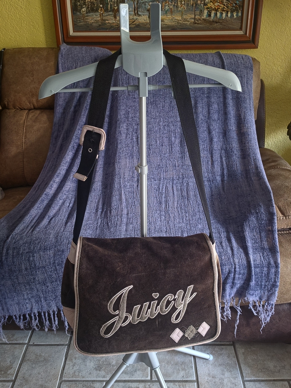 Juicy Couture Brown Suede & Pink Leather Messenger Bag